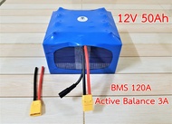 12V 50Ah + BMS 120A Active Balance แบตเตอรี่ลิเธียมฟอสเฟตพร้อมใช้ Lifepo4