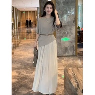 大碼女裝上衣新款韩版 大碼女裝 Korean Inspired Short Sleeve Knit Top with Pleated Skirt - Summer 2025
