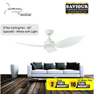 Mistral D'Fan Space 46 46”Ceiling Fan - White with Light &amp; Remote Control