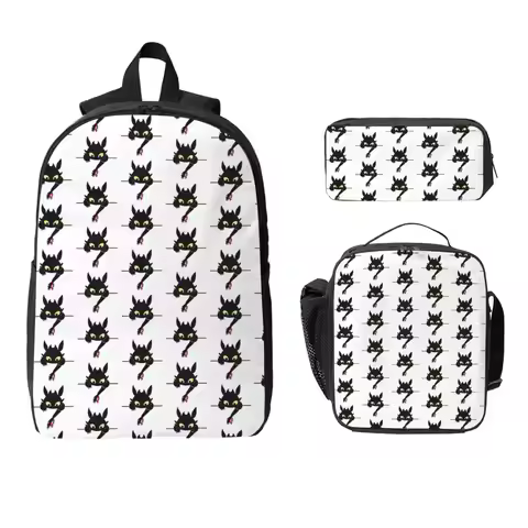 Toothless Backpack Student Boys Girls BookBag School Bag Laptop Shoulder Bags 3ps Insulated Lunch Ba