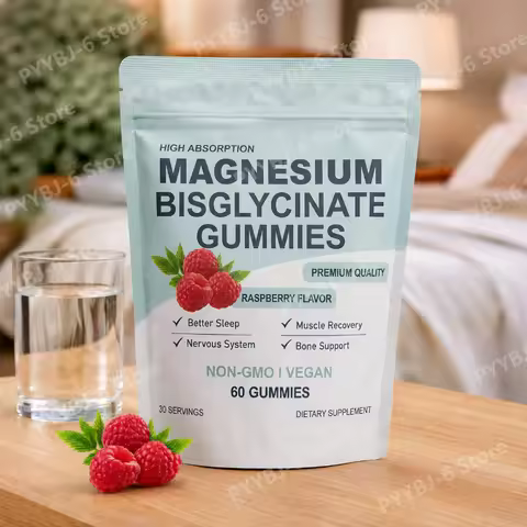 High Absorption Magnesium Bisglycinate Gummies Vegan Raspberry Flavor 60 Count Support Muscle Bone H