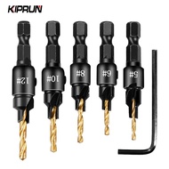 KIPRUN 6PC HSS Drill Bit Countersink Wood Drill Bit Set Cordless Step Drill Bits for Metal Woodworki