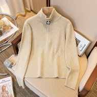 RUIHUAN | Áo Sweater Len Đỏ Cổ Trụ Half-Zip Plus Size Nữ