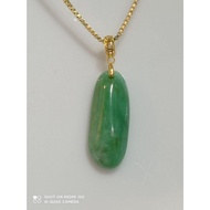 #J327 Natural Grade A Icy Jade Jadeite Pendant H14.5mm with Real 18K Gold Clasp (Free Necklace Chain