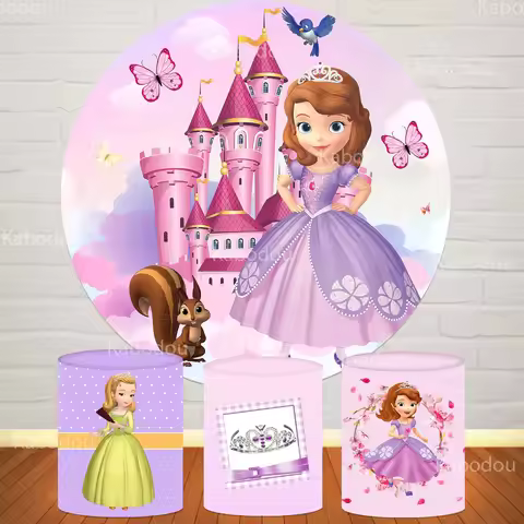 The Sofia First Backdrop Round Birthday Party Baby Shower Photography Background Decor Cylinder Cove