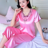 Readystock Comfortable Short Luxury Satin Pyjamas Straped Nightdress Simple Baju Tidur Wanita
