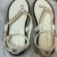 全新Chanel 白色小牛皮編織厚底涼鞋