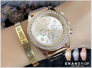 惡南宅急店【0534F】韓版手錶 Geneva滿鑽日內瓦三眼錶 女錶男錶情侶錶情侶對錶 金屬錶（3色）