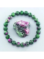 1入天然輝綠礦石串珠手鍊,彈性瑜珈放鬆首飾,設有紅寶石和綠寶石,適合禮物贈送