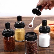 Glass Jar Spice Airtight Containers Condiment Salt Seasoning Storage Bottle Spice Jars Pot With Spoo