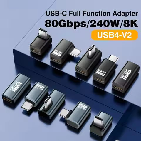 USB4 V2 90 Degree Type C Angle Adapter 80Gbps Thunderbolt 5 4 3 Elbow Adapter 240W USB-C Cable Conne