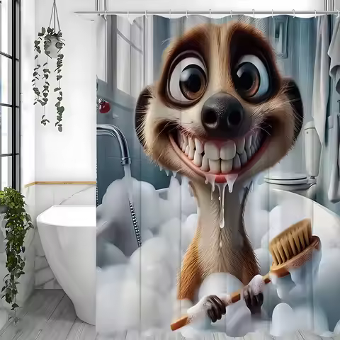Cartoon Meerkat Shower Curtain, Bathroom Decorative Shower Curtain, Waterproof Shower Curtain with H