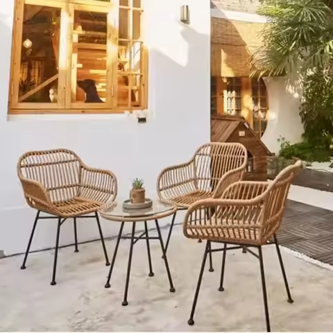Handwoven Rattan Chair, Modern Nordic Design Patio Seat - Breathable & Comfortable Wicker Lounge Cha