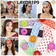 LAYOR1P9 Button Hairband, Large Button Colorful Elastic Hairband, Stretchable Polyester Y2K Heart Po