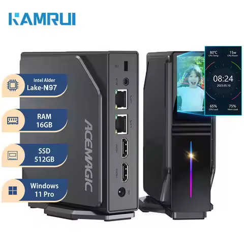 KAMRUI Mini PC S1 12th Alder Lake N97 Win 11 16GB DDR4 512GB M.2 SSD WIFI5 4K Display LCD Screen Min
