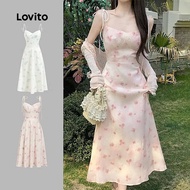 Lovito Casual Dress Ditsy Floral Lace Up Dress for Women