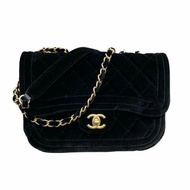 CHANEL 香奈兒 VELVET QUILTED DOUBLE FRAME FLAP BLACK BAG 迷你口蓋包 絨革 黑色 金釦