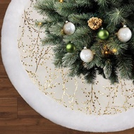36 Inch Christmas Tree Skirt,White and Gold Faux Fur Xmas Tree Skirt,Thick Plush Velvet Tree Skirt f