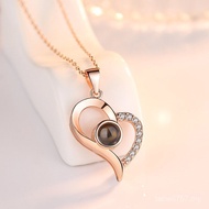 Hollow Lettering Necklace Clavicle Photo Pure Love Heart Pendant Memory Silver Female Language Penda