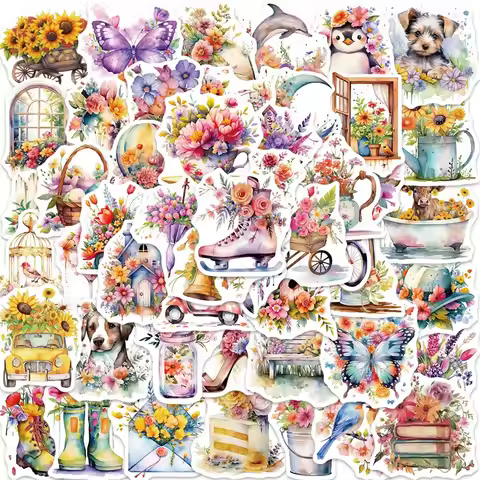 10/30/50PCS Cartoon Flower World PVC Sticker Aesthetic Decoration Scrapbooking Korean Stationery Sch