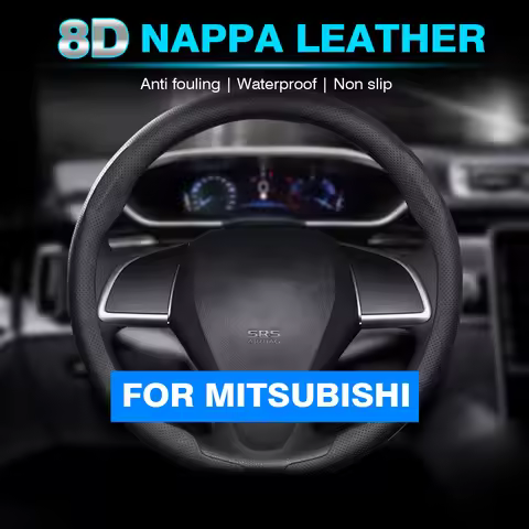 8D Nappa Leather Car Steering Wheel Cover For Mitsubishi Lancer Outlander Eclipse Pajero Space I200