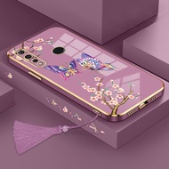Casing Huawei y6p y9 prime 2019 Phone Case Plating Straight Edge Silicone Phone Case Beautiful Butterfly design with Tassel Lanyard