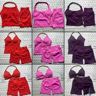 Hot Sale DFYNE New Style Fitness Yoga Sports Suit Vest Halterneck Bra Shorts Suit Women