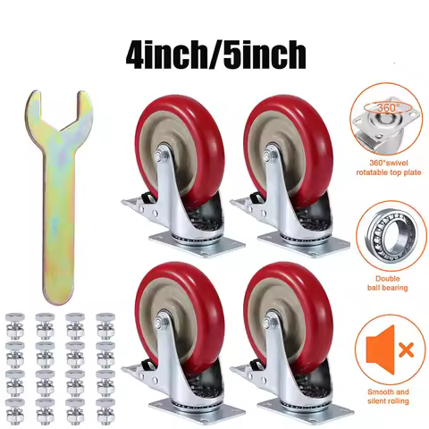 4 Pack 4/5 inch Caster Wheels Swivel Plate Polyurethane Wheels Heavy Duty Wheels Caster Locking with
