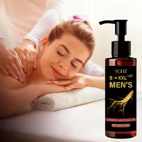 Men's Ginseng Massage Oil, Deep Hydration and Firming Moisturizer in Light Beige Color, Rich in Hyal