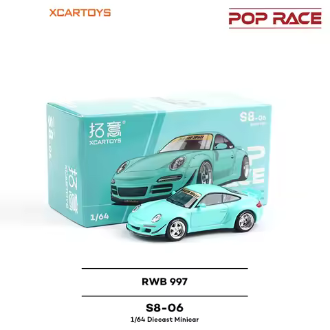 POP RACE 1/64 Porsche RWB 997 Canard Tiffany Blue S8-06 Alloy Premium Diecast Vehicle Model Toys Col