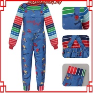 Adult Chucky Cosplay Costume - Striped Shirt & Jumpsuit Set