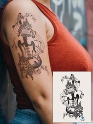 1入組黑色音符圖案大花紋暫時性刺青貼紙,適用於手臂、胸部、腹部、背部等部位