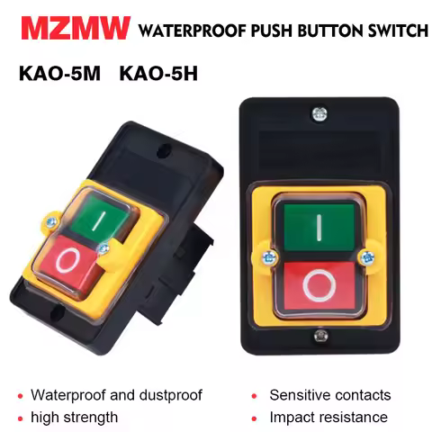 MZMW Waterproof Push Button Switch KAO-5H KAO-5M 220VAC/380VAC 10A Control Button for Bench Drill Cu