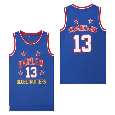 Harlem Globetrotters 13 Chamberlain Basketball Jersey Blue High-Quality Outdoor Sportswear Sewing Em