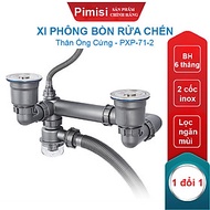 Bộ Xi Phông Chậu Rửa Bát 2 Hố Phi 110-140 Inox 304 Pimisi PXP-7X-2 Thải Chậu Rửa Chén 2 Hộc - 1 Thoá