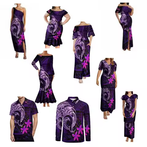 2024 New Variety Couple Dress Party Travel 2024 New Variety Polynesian Art Print Custom Puletasi Set