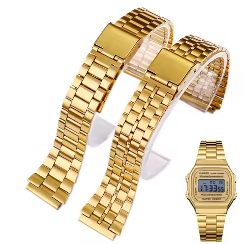 Stainless steel Watch Band for Casio Bracelet A158 / A159 / A168 /A169 /B650 /AQ230/ 700 small gold