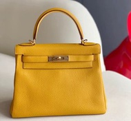 99新 Hermes Kelly 25 琥珀黄9D Jaune ambre stamp C
