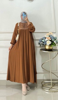 Zoya Dress Bordir Gamis polos bordir bahan rayon twill tebal dan lembut