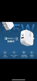 Soodatek 【 PD】45W雙孔快充 蘋果PD/USB-C充電線套裝 200cm (iPhone/iPad/iPod/可充手機平板電腦)