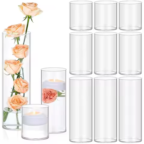 Glass Cylinder Vases 4/6/8 Inch Tall Clear Vases for Centerpieces Weeding Decoration, Clear Glass Fl