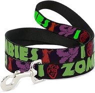 Dog Leash I Heart Zombies 4 Feet Long 0.5 Inch Wide