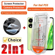 2 IN 1 Tempered Glass Film Itel P55 Clear Film for Itel P55T P55 P40 Plus P65 Power 70 A70 A100 A100
