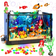 Fish Tank Building Block Set with 3 LED Light - 725PCS Aquarium Building Toys with Cute Mermaid Figu