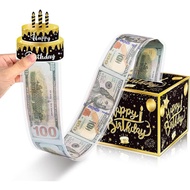 Happy Birthday Money Box For Cash Gift Pull, Black And Golden DIY Birthday Money Gift, Surprise Mone