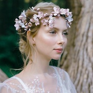 Sakura bridal flower crown - Boho wedding floral tiara - Dusty rose crown