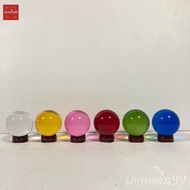 Crystal Glass Beads Auspicious Clear/Yellow/Red/Purple/Pink/Green/Blue Wooden Base Size 3/4/5/6/8/10