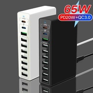 65W 10 Usb Fast Charging Charger Type C PD 20W For iPhone 15 14 13 Pro Max Samsung 60W Mobile Phones Multiple Ports Hub Station