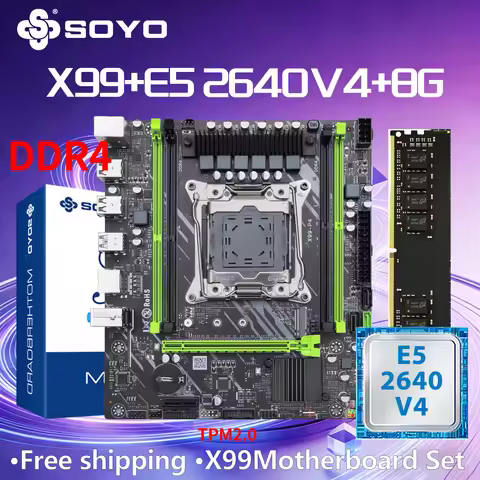 SOYO Gaming Motherboard Set X99 Intel Kit Xeon E5 2640 V4 CPU DDR4 RAM 8G Computer TPM2.0 PCI-E3.0x1