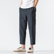 Linen Pants Men's Summer Thin Pants Cotton Linen Ankle-Length Pants Men's Casual Pants Men's Striped